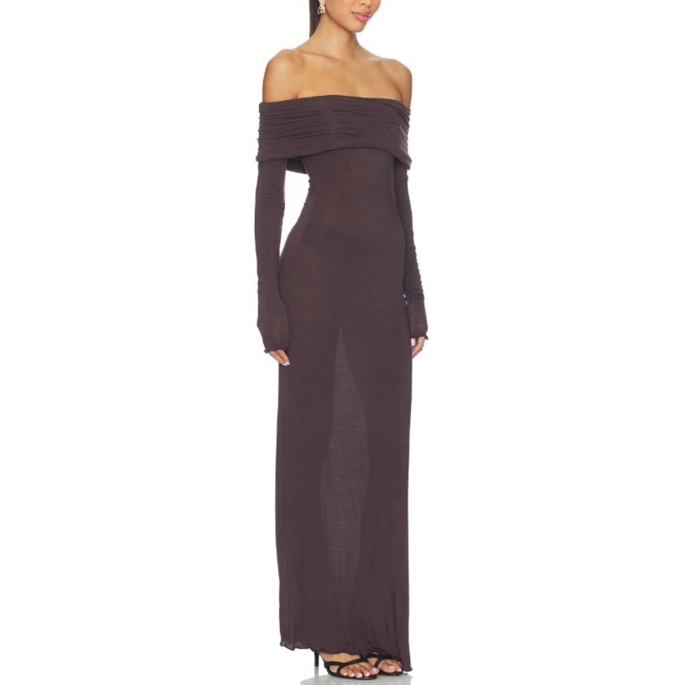 SKIMS Sheer Modal Off Shoulder Long Dress Phoenix Purple Women Size Large Maxi